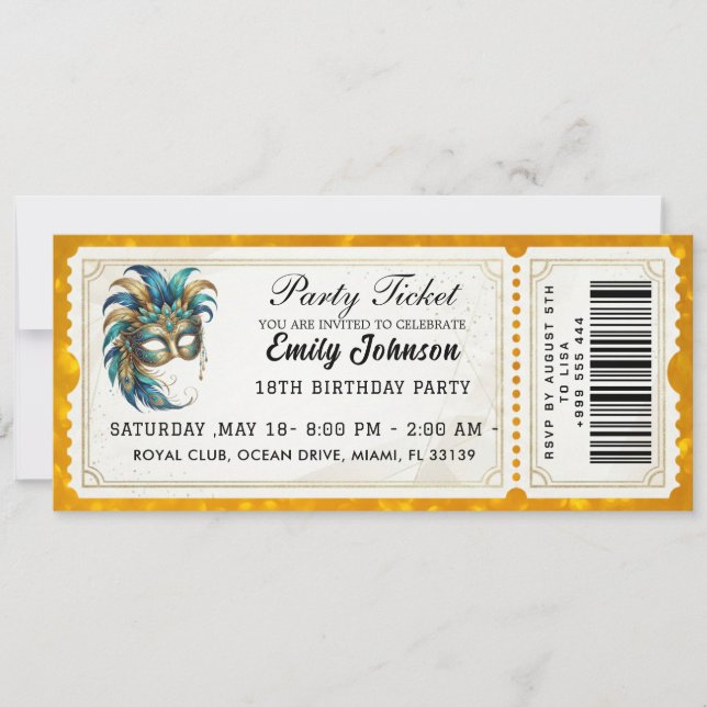 Entrada de invitación de cumpleaños para fiesta de (Anverso)