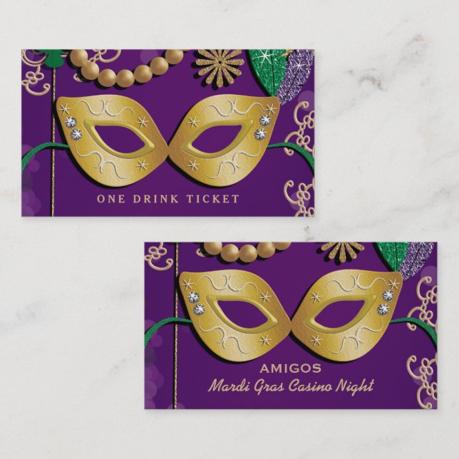 Entrada para bebida de fiesta de máscaras de Mardi (Anverso / Reverso)