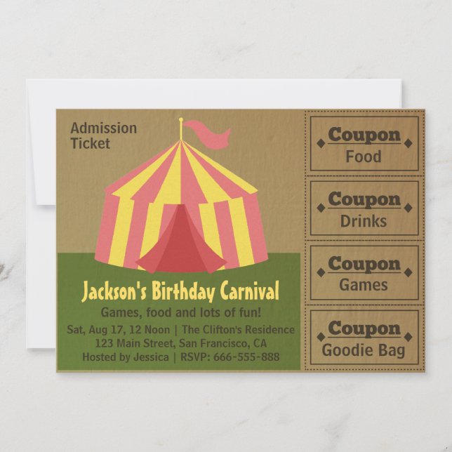 Entrada para Cumpleaños de Niños: Fiesta de Carnav (Anverso)