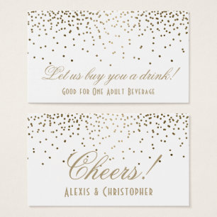 Entradas de bebida de boda con confeti dorado blan
