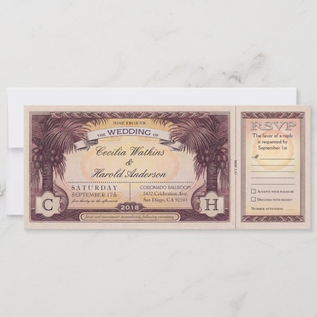 Entradas de bodas de playa antiguas con tarjetas R (Anverso)