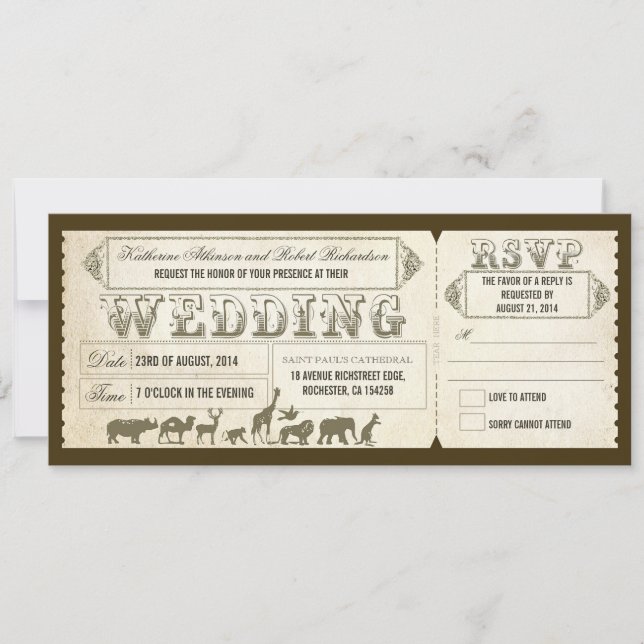 Entradas de invitación a la boda en el Zoo (Anverso)