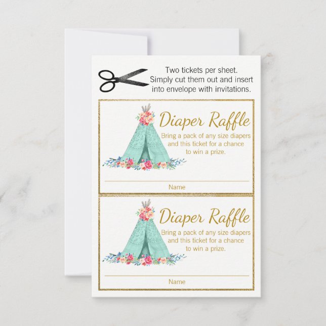 Entradas de rifa de pañal TeePee para niñas (Anverso)