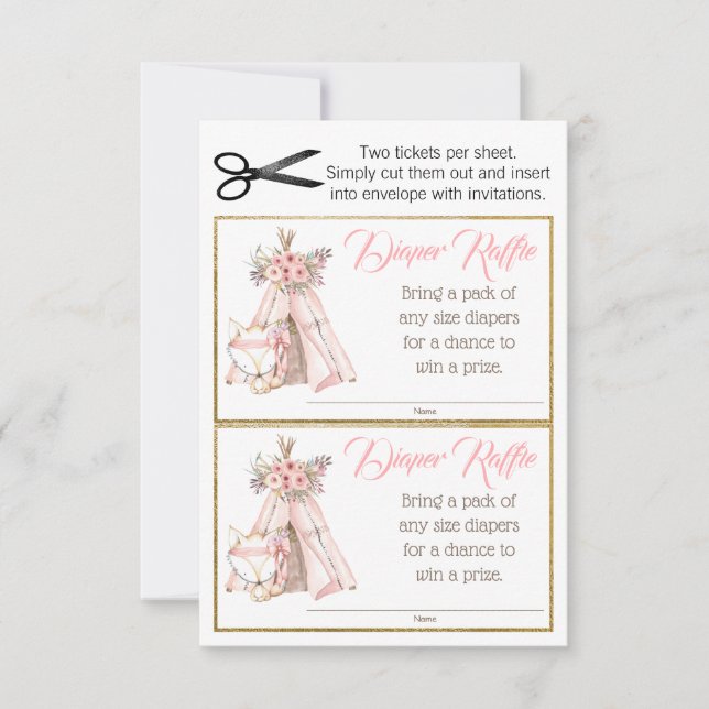 Entradas de rifa de pañales tribales Boho TeePee F (Anverso)