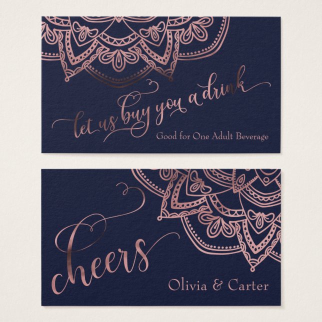 Entradas para beber, Mandala de oro Rosa sobre azu (Anverso y reverso)