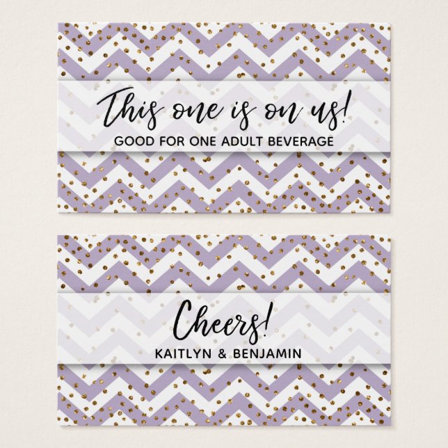 Entradas para bebidas con Chevron Morado y Confeti (Anverso y reverso)