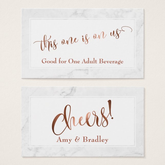 Entradas para Bebidas | Copper Script con Mármol B (Anverso y reverso)