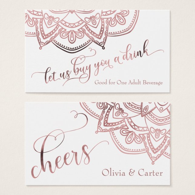 Entradas para Bebidas, Mandala de Oro Rosa en Blan (Anverso y reverso)