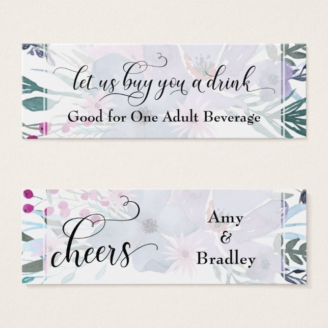 Entradas para Bebidas | Ramo de Flores Acuarela Co (Anverso y reverso)
