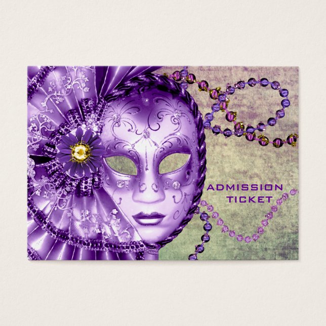 Entradas para fiesta de disfraz púrpura y verde (Frente)