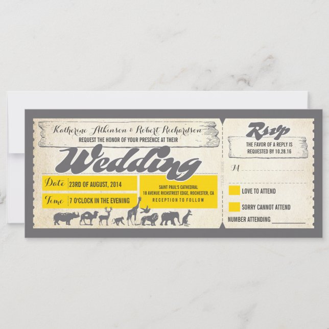 Entradas para la invitación a la boda de animales  (Anverso)