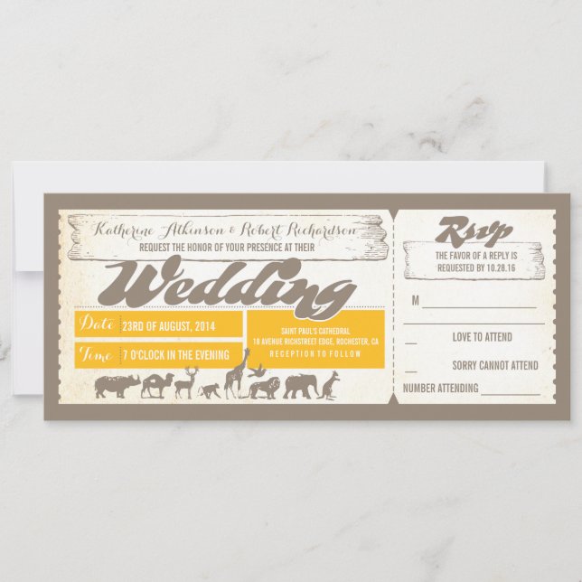Entradas para la invitación a la boda de animales  (Anverso)