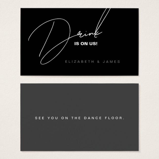 Entradas simples y modernas para bebidas en Boda b (Anverso y reverso)