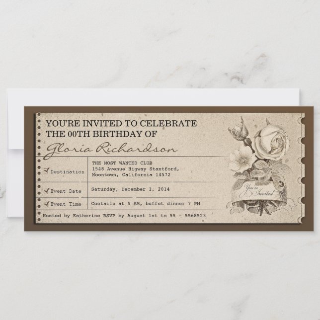entradas vintage invitaciones de cumpleaños de dis (Anverso)