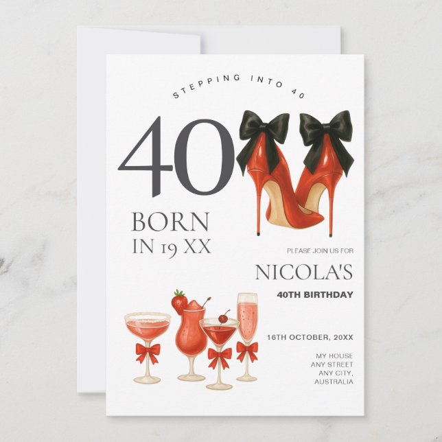 Entrando en los 40 Invitación moderna de cumpleaño (Anverso)