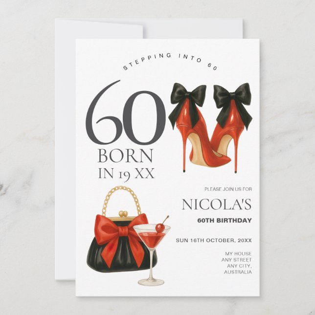 Entrando en los 60 Invitación de fiesta moderna ro (Anverso)