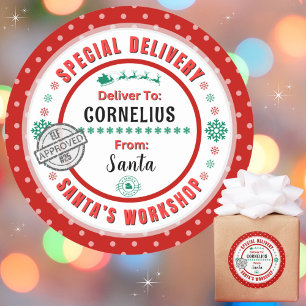 Entrega especial Santa a etiqueta verde roja infan