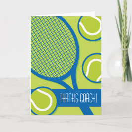 Entrenador de tenis Gracias tarjeta verde y azul