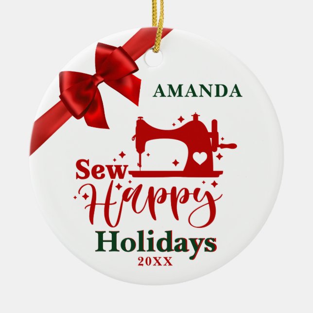 Entusiasta de coser Felices Fiestas Ornamento cerá (Frente)