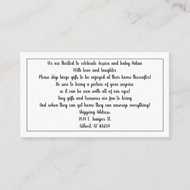 Envíe regalos para las tarjetas de Baby Shower Enc (Anverso)