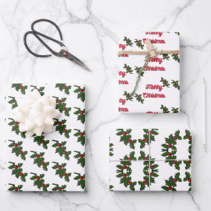 Envoltorio de regalo - Hojas y bayas de acebo
