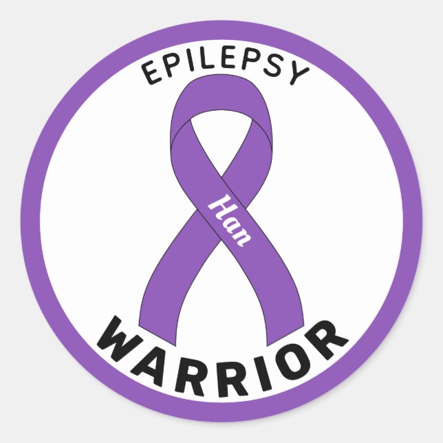 Epilepsy Warrior Ribbon Pegatina de Ronda Blanca (Anverso)