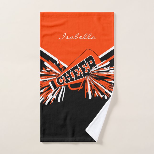 Equipo de animadores en Naranja, negro y blanco (Toalla de mano)