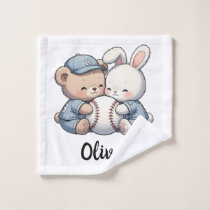Equipo de béisbol de oso y conejo lindos
