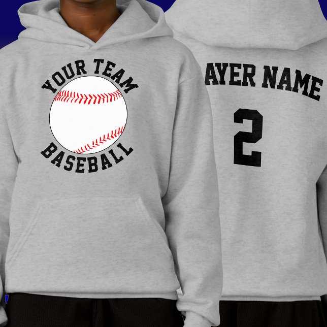 Equipo de béisbol personalizado, nombre del jugado (Personalized baseball team hoodie with custom baseball team name, player name and number.)
