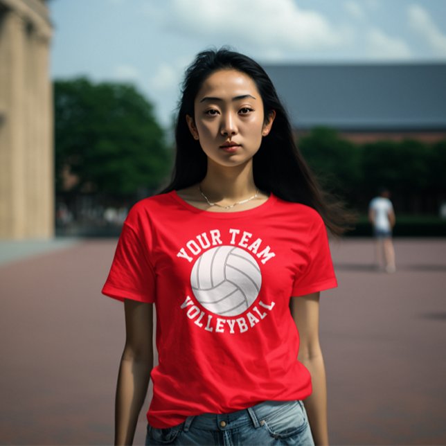 Equipo de voleibol rojo y blanco nombra camiseta f (volleyball team shirt, red.)