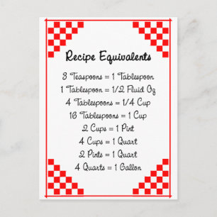 Equivalentes de cocina de la tarjeta de receta roj