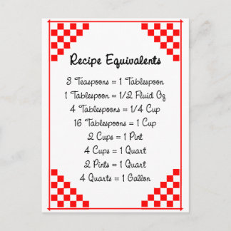 Equivalentes de cocina de la tarjeta de receta roj