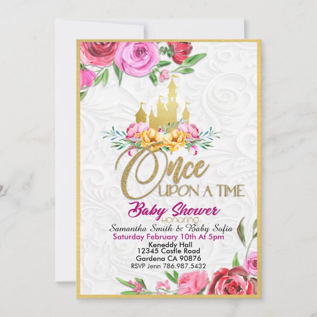 Érase una vez la invitación de Princess Baby Showe (Anverso)