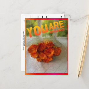 ¡Eres increíble! Tarjeta postal de rosas naranja y