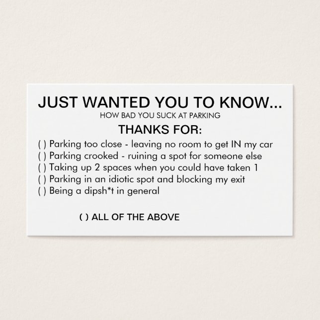 Eres un asco en el estacionamiento (Frente)