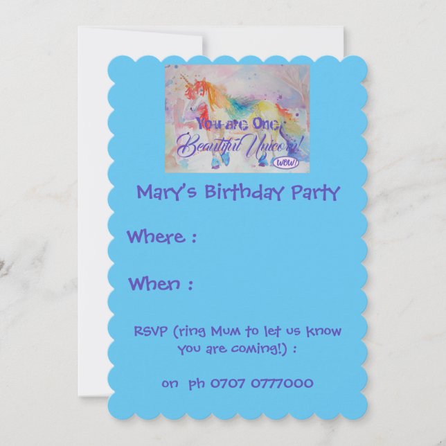 ¡Eres un hermoso unicornio! Invitación de cumpleañ (Anverso)
