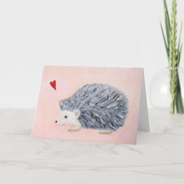 Erizo con la tarjeta de felicitación del corazón (Anverso)