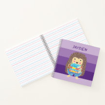 Erizo con libros niño cuaderno morado