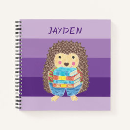 Erizo con libros niño cuaderno morado