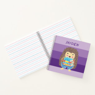 Erizo con libros niño cuaderno púrpura