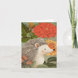 Erizo del bosque otoñal con flores rojas y amarill