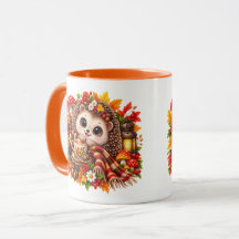Erizo Lindo Taza de Té Otoñal Acogedor Bosque