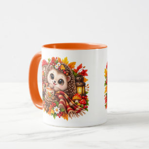 Erizo Lindo Taza de Té Otoñal Acogedor Bosque