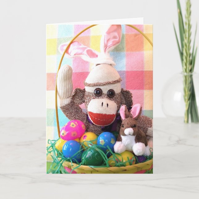 Ernie la tarjeta de la cesta de Pascua del mono (Anverso)