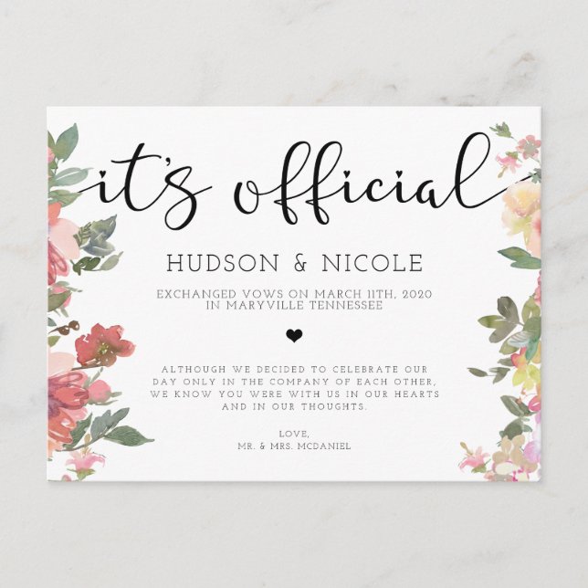 Es Anuncio Oficial de Boda Fugaz Tarjeta Postal (Anverso)