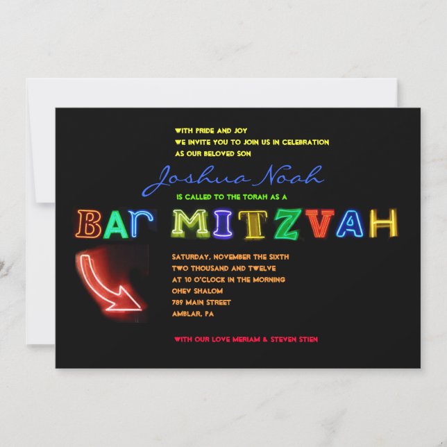 ¡ES ELÉCTRICO!  Bar de RÓTULO NEON Invitación Mitz (Anverso)