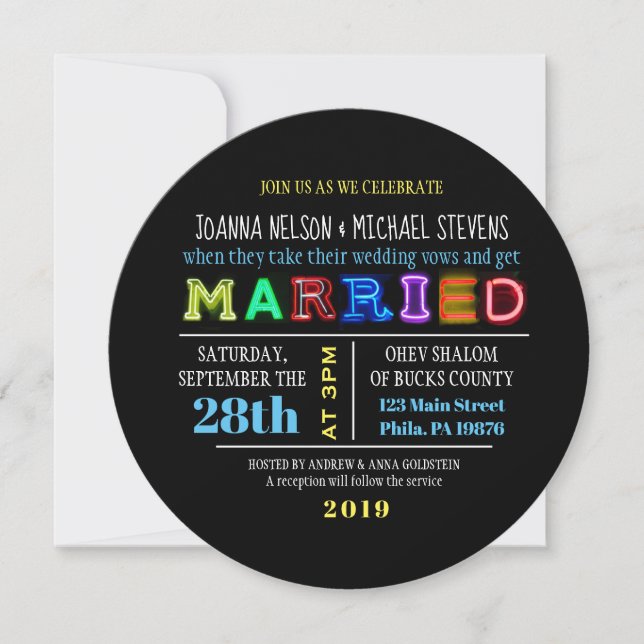 ¡ES ELÉCTRICO! Invitación a la boda de RÓTULO NEON (Anverso)