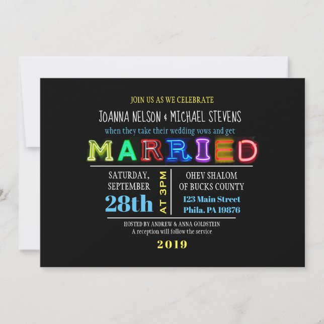 ¡ES ELÉCTRICO! Invitación a la boda de RÓTULO NEON (Anverso)