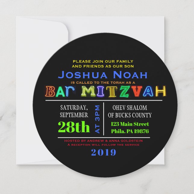 ¡ES ELÉCTRICO! Invitación a Mitzvah del NEON GLOW  (Anverso)