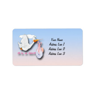 Es etiquetas del chica de la cigüeña de una